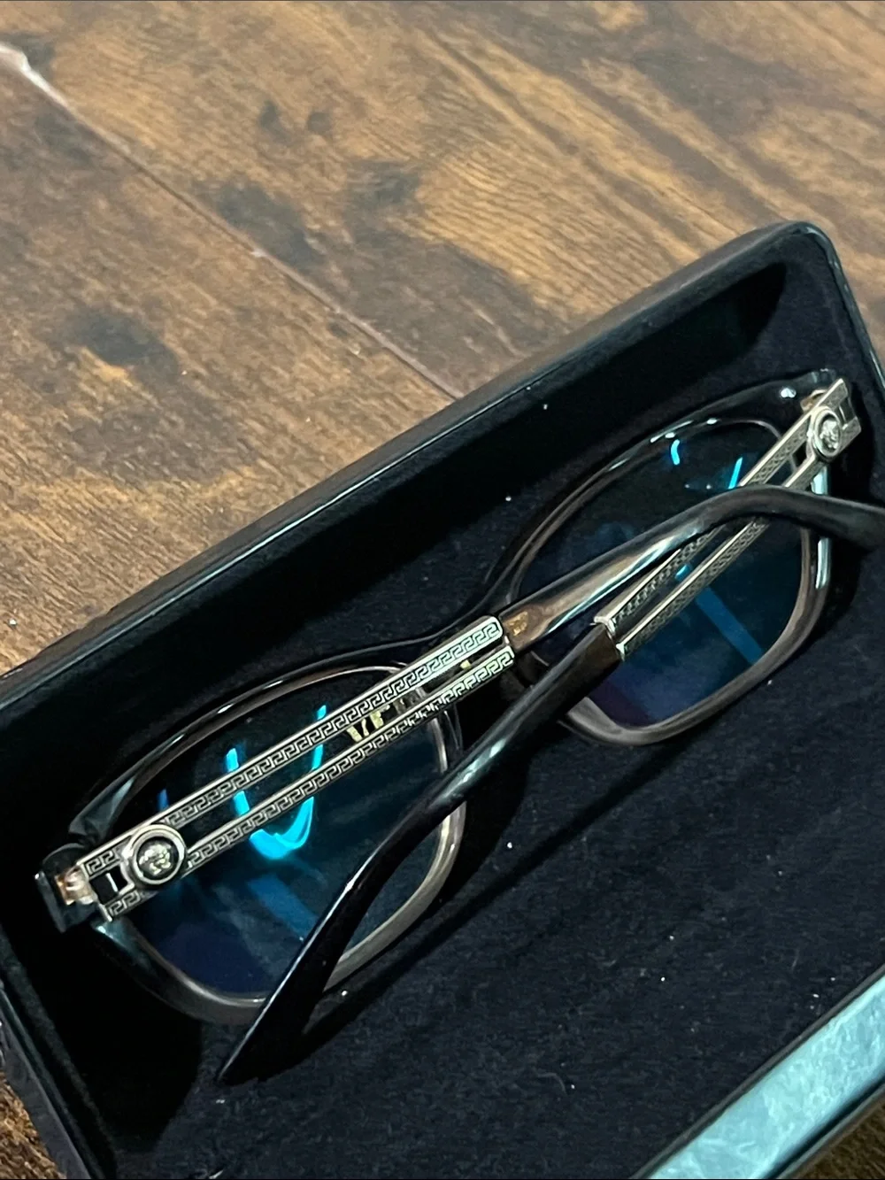 Versace Black Frame Sunglasses with Gold Temples